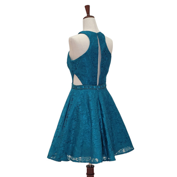 NWT Women's Fun Cutout Short Cocktail Dress in Teal - Picture 7 of 11
